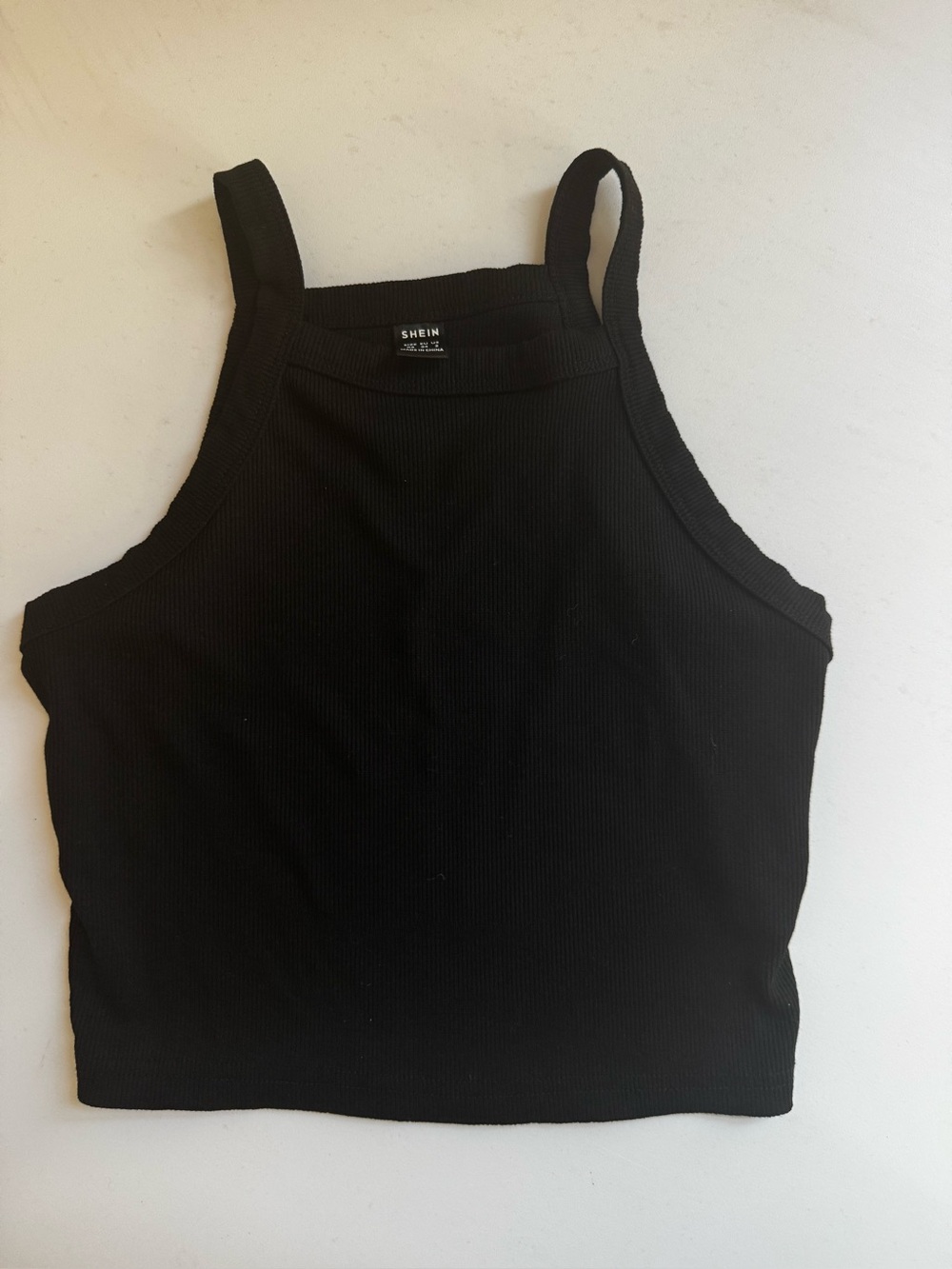 SHEIN ribbed cropped black spaghetti strap tank